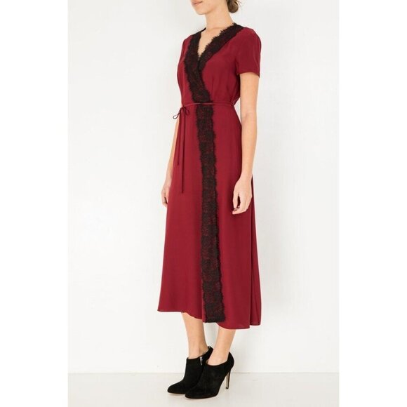 Jenni Kayne Silk Lace Short Sleeve Wrap Dress Red Womens Size M Valentines Day - Picture 2 of 10